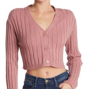 Abound Pink Cropped Button Long-Sleeve Cardigan
